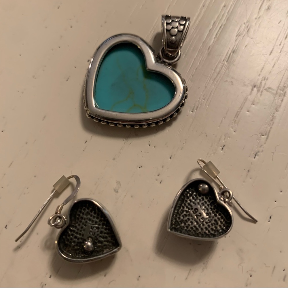 925 Silver Turquoise Pendant and Earrings set - Picture 2 of 5